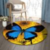 A Big Blue Butterfly Round Carpet Floor Rug Living Room Bedroom Decor Round Area Rug Carpet