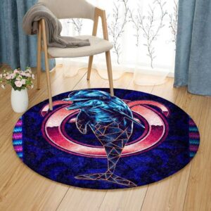 A Big Blue Dolphin Round Carpet Floor Rug Living Room Bedroom Decor Round Area Rug Carpet