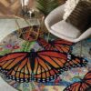 A Big Orange Butterfly Round Carpet Floor Rug Living Room Bedroom Decor Round Area Rug Carpet