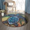 A Blue Turtle Round Carpet Floor Rug Living Room Bedroom Decor Round Area Rug Carpet