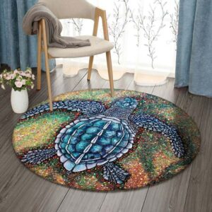 A Blue Turtle Round Carpet Floor Rug Living Room Bedroom Decor Round Area Rug Carpet