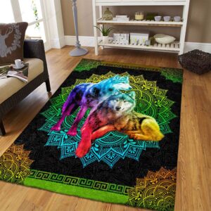 A Couple Of Wolf Colorful Mandala Rug Sport Decor Gift Floor Decor Living Room Carpet Rug Area Rug - ef98c80f4869