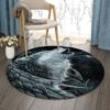 A Grey Wolf Round Carpet Floor Rug Living Room Bedroom Decor Round Area Rug Carpet
