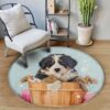 A Little Bernese Mountain Round Carpet Floor Rug Living Room Bedroom Decor Round Area Rug Carpet