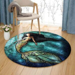 A Mermaid Girl Round Carpet Floor Rug Living Room Bedroom Decor Round Area Rug Carpet