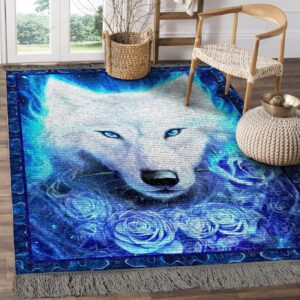 A Wolf Loves Roses Rug Sport Decor Gift Floor Decor Living Room Carpet Rug Area Rug - a7afaaf23c57