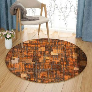 Abstract Geometric Orange Round Carpet Floor Rug Living Room Bedroom Decor Round Area Rug Carpet