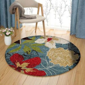 Adderly Tropical Round Carpet Floor Rug Living Room Bedroom Decor Round Area Rug Carpet