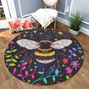 Adorable Bee Round Carpet Floor Rug Living Room Bedroom Decor Round Area Rug Carpet