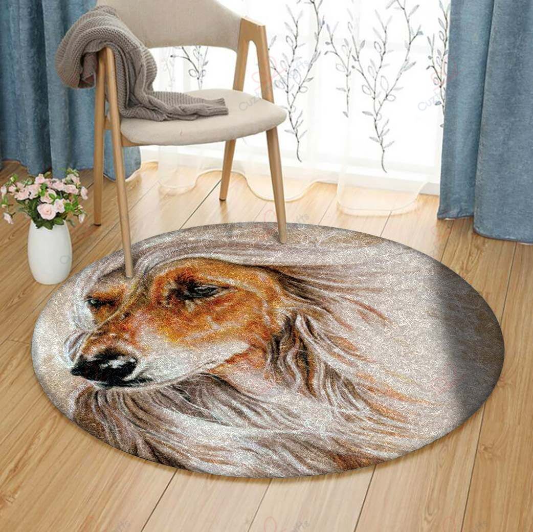 Afghan Hound Round Carpet Floor Rug Living Room Bedroom Decor Round Area Rug Carpet Afghan Hound Round Carpet Floor Rug Living Room Bedroom Decor Round Area Rug Carpet