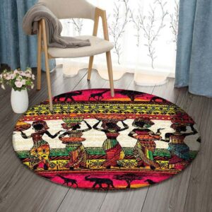African American Artist African And Animals Art Round Carpet Floor Rug Living Room Bedroom Decor Round Area Rug Carpet