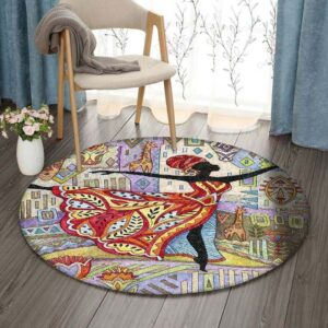 African American Artist African Dance Art Round Carpet Floor Rug Living Room Bedroom Decor Round Area Rug Carpet