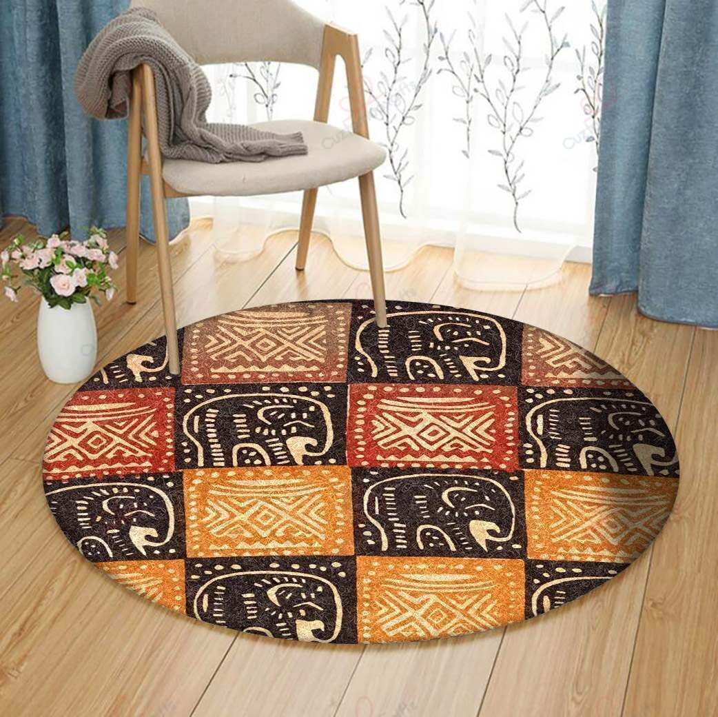 African Elephant Pattern Round Carpet Floor Rug Living Room Bedroom Decor Round Area Rug Carpet African Elephant Pattern Round Carpet Floor Rug Living Room Bedroom Decor Round Area Rug Carpet