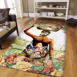African Woman Flower Rug Sport Decor Gift Floor Decor Living Room Carpet Rug Area Rug - 0e53547764f5