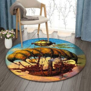 Airships Flying Round Carpet Floor Rug Living Room Bedroom Decor Round Area Rug Carpet