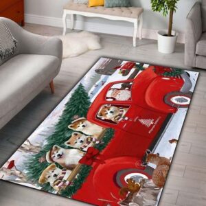 Akita And Red Truck Rug Sport Decor Gift Floor Decor Living Room Carpet Rug Area Rug - 7d4d8e785057