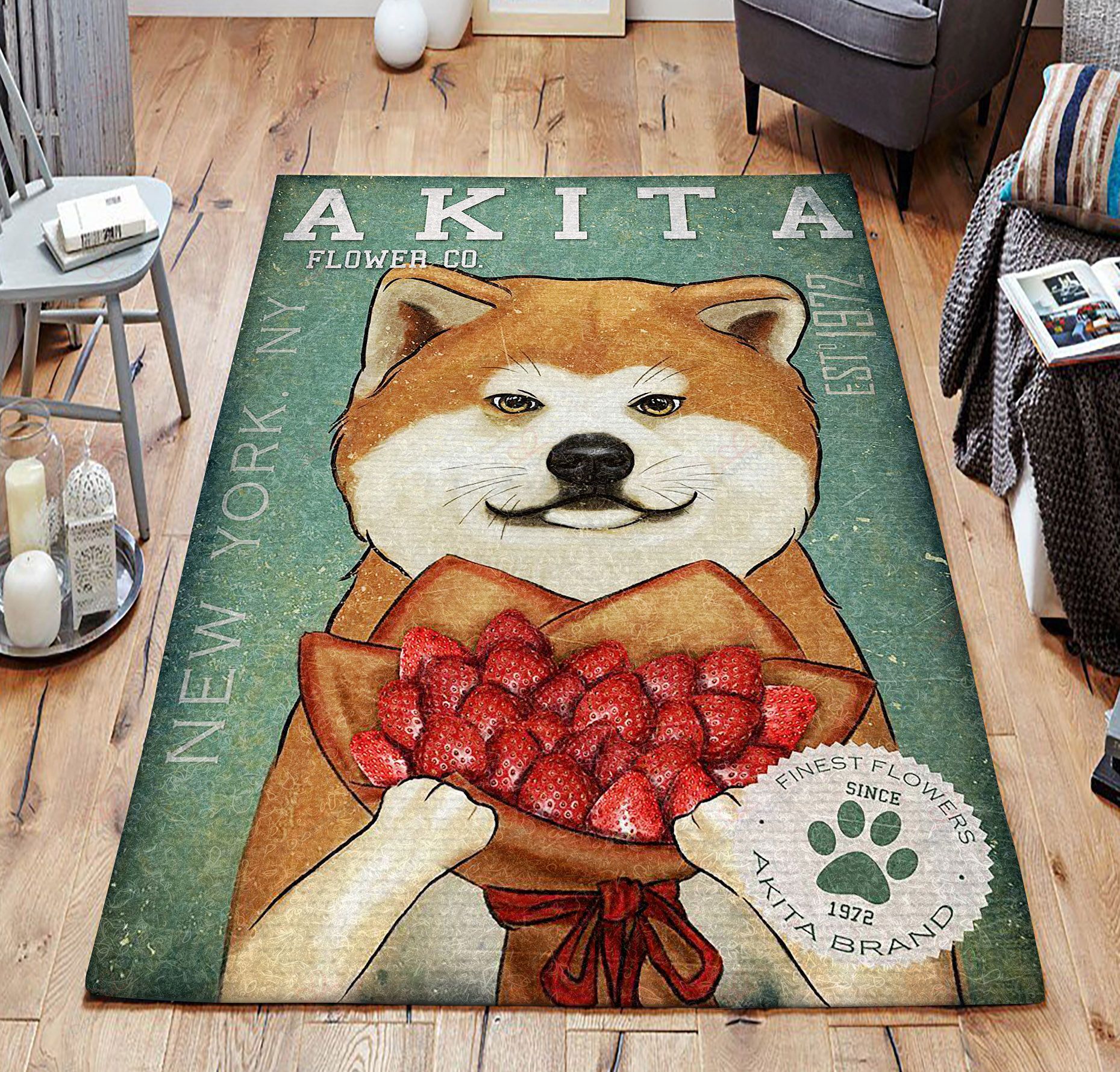 Akita Dog Flower Co Est 1972 Strawberry Rug Sport Decor Gift Floor Decor Living Room Carpet Rug Area Rug - f1d24864fea5 Akita Dog Flower Co Est 1972 Strawberry Rug Sport Decor Gift Floor Decor Living Room Carpet Rug Area Rug - f1d24864fea5
