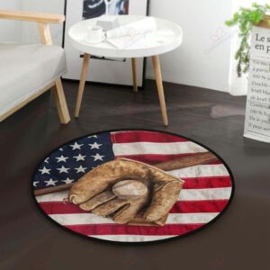 American Baseball Round Carpet Floor Rug Living Room Bedroom Decor Round Area Rug Carpet