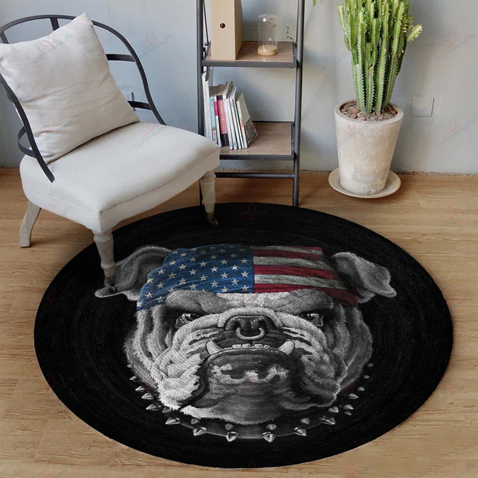 American Bulldog Round Carpet Floor Rug Living Room Bedroom Decor Round Area Rug Carpet American Bulldog Round Carpet Floor Rug Living Room Bedroom Decor Round Area Rug Carpet