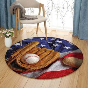 American Flag Baseball Round Carpet Floor Rug Living Room Bedroom Decor Round Area Rug Carpet