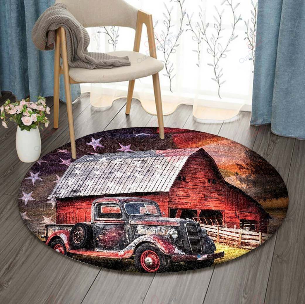 American Flag Truck Farm Round Carpet Floor Rug Living Room Bedroom Decor Round Area Rug Carpet American Flag Truck Farm Round Carpet Floor Rug Living Room Bedroom Decor Round Area Rug Carpet