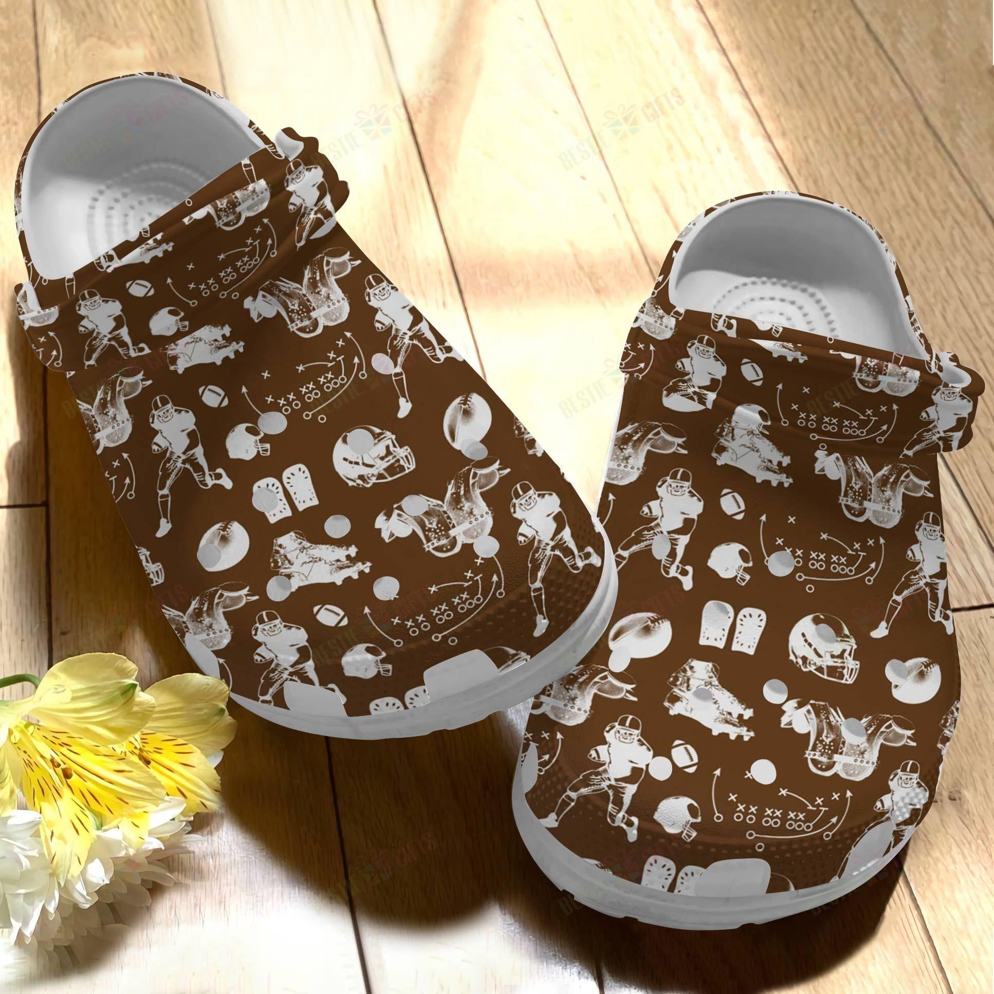 American Football Crocs Clog Classic Clog Whitesole Pattern Color Series Shoes American Football Crocs Clog Classic Clog Whitesole Pattern Color Series Shoes