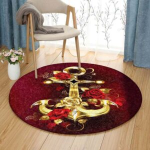 Anchor Golden Round Carpet Floor Rug Living Room Bedroom Decor Round Area Rug Carpet