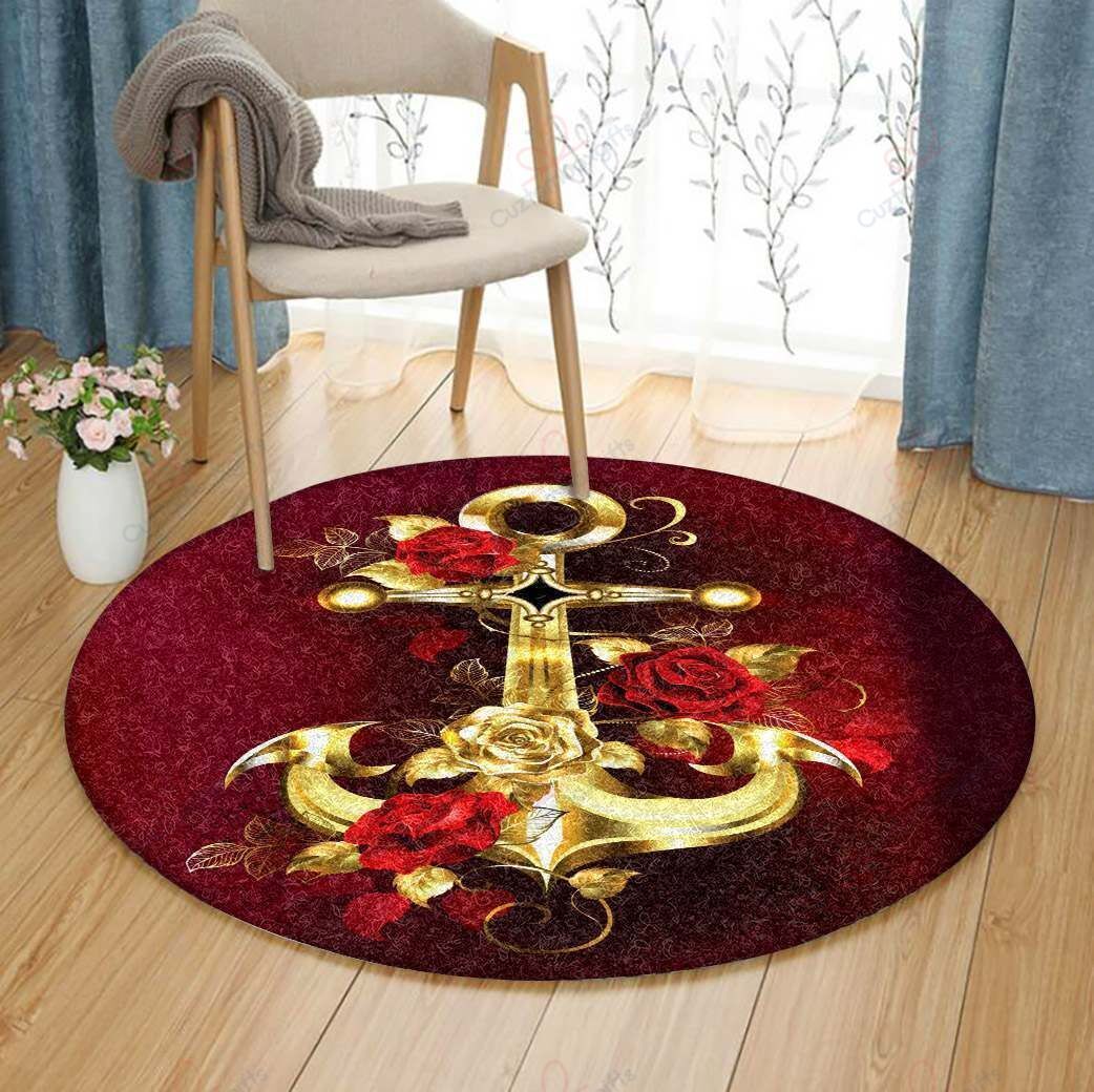 Anchor Golden Round Carpet Floor Rug Living Room Bedroom Decor Round Area Rug Carpet Anchor Golden Round Carpet Floor Rug Living Room Bedroom Decor Round Area Rug Carpet