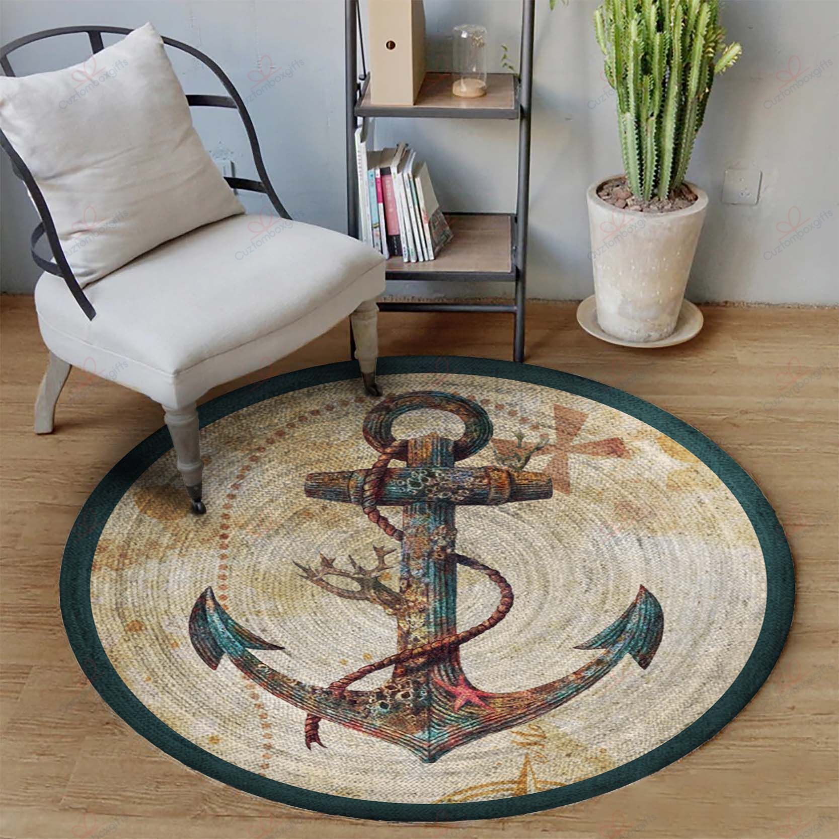 Anchor Pattern 1 Round Carpet Floor Rug Living Room Bedroom Decor Round Area Rug Carpet Anchor Pattern 1 Round Carpet Floor Rug Living Room Bedroom Decor Round Area Rug Carpet