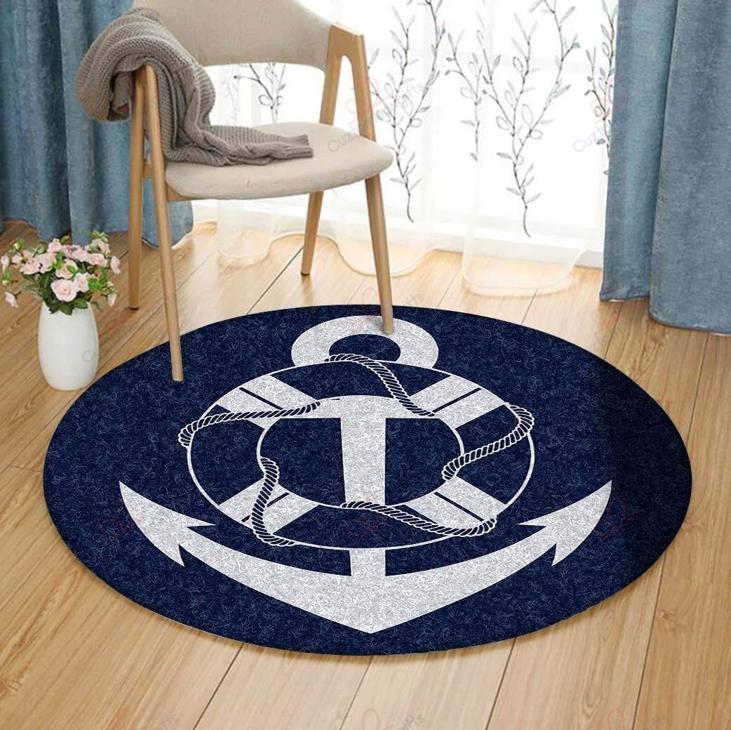 Anchor Pattern 2 Round Carpet Floor Rug Living Room Bedroom Decor Round Area Rug Carpet Anchor Pattern 2 Round Carpet Floor Rug Living Room Bedroom Decor Round Area Rug Carpet