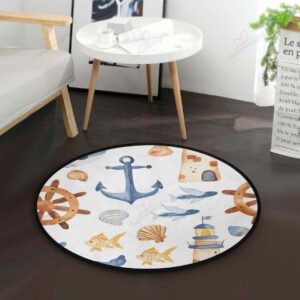 Anchor Seashell Round Carpet Floor Rug Living Room Bedroom Decor Round Area Rug Carpet