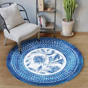 Ancient Watercolor Blue Flower Round Carpet Floor Rug Living Room Bedroom Decor Round Area Rug Carpet
