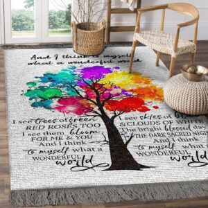 And I Think To Myself What A Wonderful Word Colorful Tree Rug Sport Decor Gift Floor Decor Living Room Carpet Rug Area Rug - 65e982d45b77