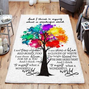 And I Think To Myself What A Wonderful Word Colorful Tree Rug Sport Decor Gift Floor Decor Living Room Carpet Rug Area Rug - c51da8f49011