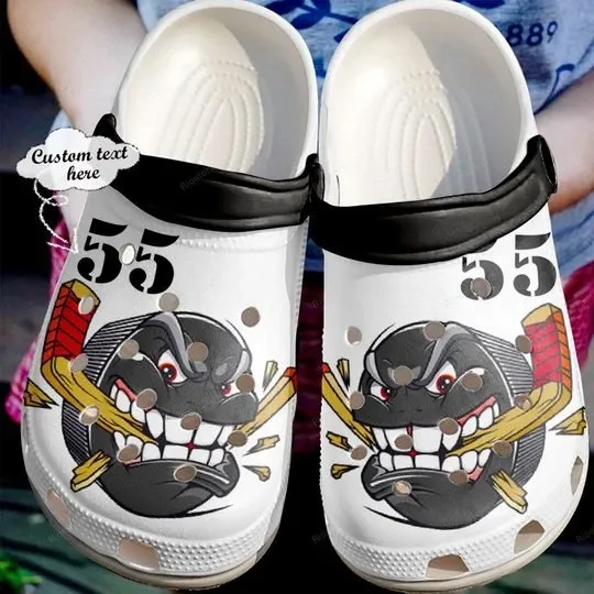 Angry Hockey White Personalize Clog Custom Crocs Clog Number On Sandal Fashion Style Comfortable For Women Men Kid Angry Hockey White Personalize Clog Custom Crocs Clog Number On Sandal Fashion Style Comfortable For Women Men Kid