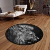 Angry Lion Grey Round Carpet Floor Rug Living Room Bedroom Decor Round Area Rug Carpet