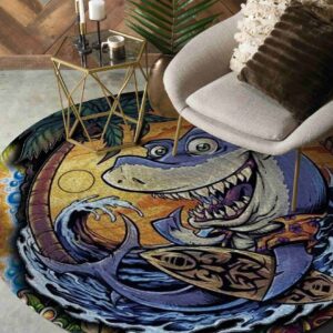 Angry Shark Round Carpet Floor Rug Living Room Bedroom Decor Round Area Rug Carpet