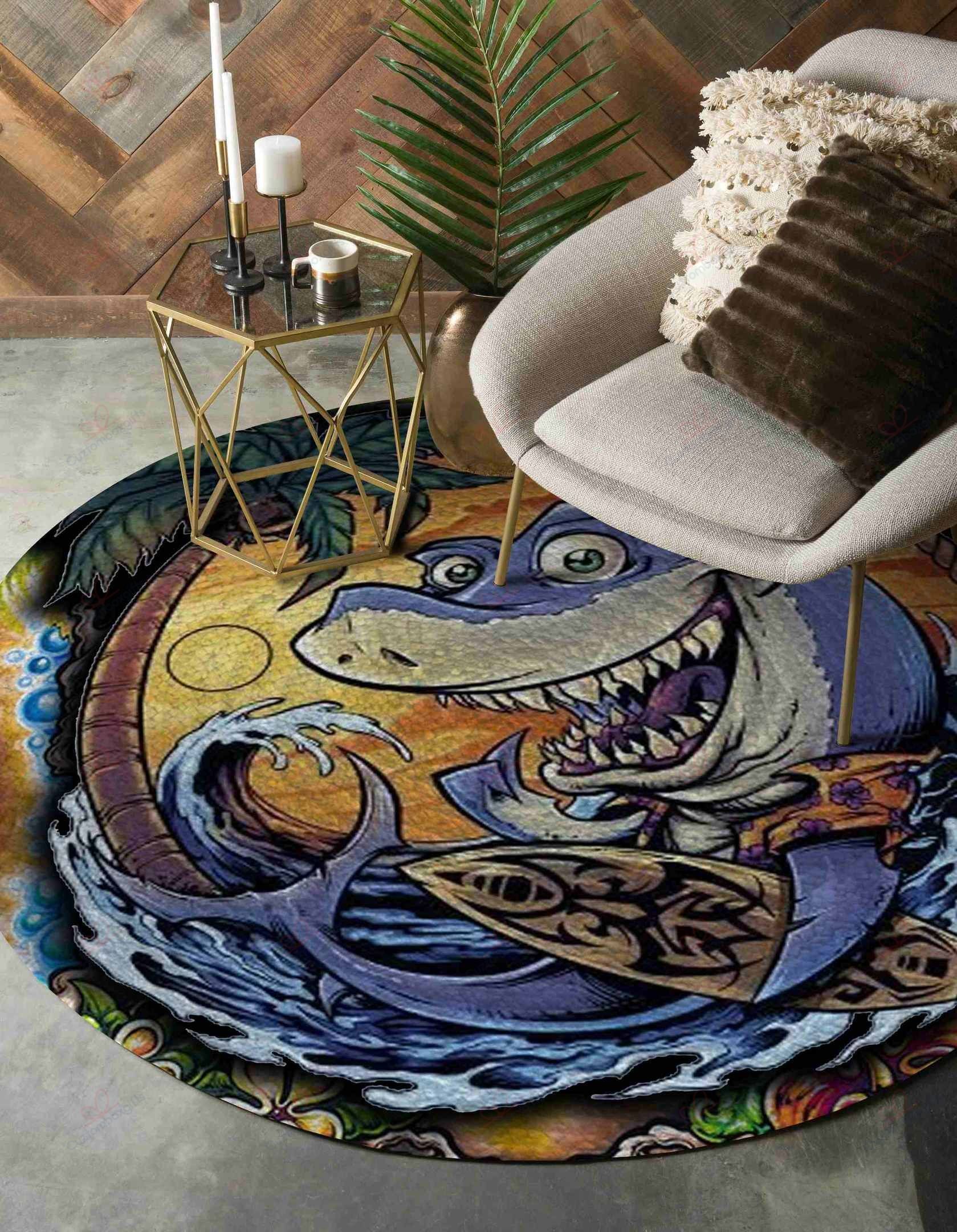 Angry Shark Round Carpet Floor Rug Living Room Bedroom Decor Round Area Rug Carpet Angry Shark Round Carpet Floor Rug Living Room Bedroom Decor Round Area Rug Carpet