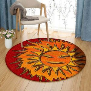 Angry Sun Round Carpet Floor Rug Living Room Bedroom Decor Round Area Rug Carpet