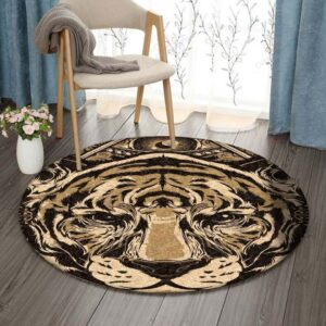Angry Tiger Round Carpet Floor Rug Living Room Bedroom Decor Round Area Rug Carpet