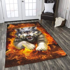 Angry Wolf Fire Rug Sport Decor Gift Floor Decor Living Room Carpet Rug Area Rug - 70104afe3dae