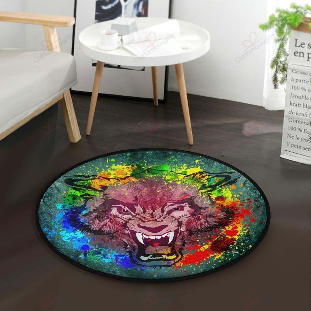 Angry Wolf Round Carpet Floor Rug Living Room Bedroom Decor Round Area Rug Carpet Angry Wolf Round Carpet Floor Rug Living Room Bedroom Decor Round Area Rug Carpet