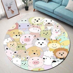 Animal Friends Round Carpet Floor Rug Living Room Bedroom Decor Round Area Rug Carpet