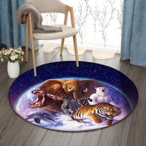 Animal Magic Round Carpet Floor Rug Living Room Bedroom Decor Round Area Rug Carpet