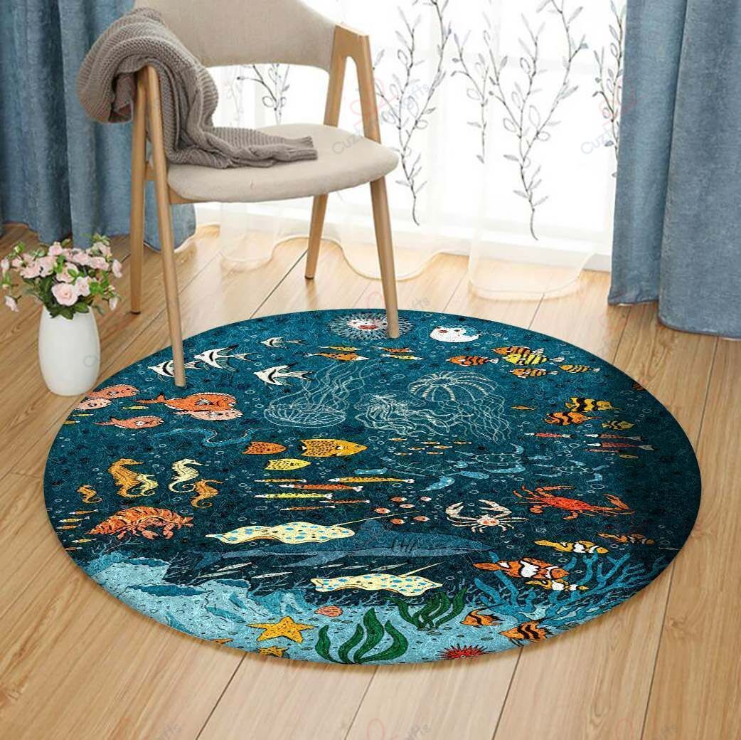 Animals Underwater Round Carpet Floor Rug Living Room Bedroom Decor Round Area Rug Carpet Animals Underwater Round Carpet Floor Rug Living Room Bedroom Decor Round Area Rug Carpet