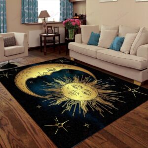 Antique Style Golden Sun Crescent Moon And Stars Rug Sport Decor Gift Floor Decor Living Room Carpet Rug Area Rug - 508248a9e929