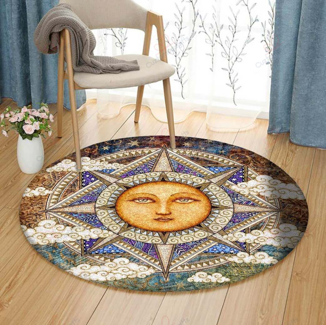 Antique Sun Round Carpet Floor Rug Living Room Bedroom Decor Round Area Rug Carpet Antique Sun Round Carpet Floor Rug Living Room Bedroom Decor Round Area Rug Carpet