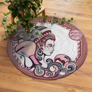 Aquarius Girl Round Carpet Floor Rug Living Room Bedroom Decor Round Area Rug Carpet