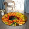 Art Sunflower Round Carpet Floor Rug Living Room Bedroom Decor Round Area Rug Carpet