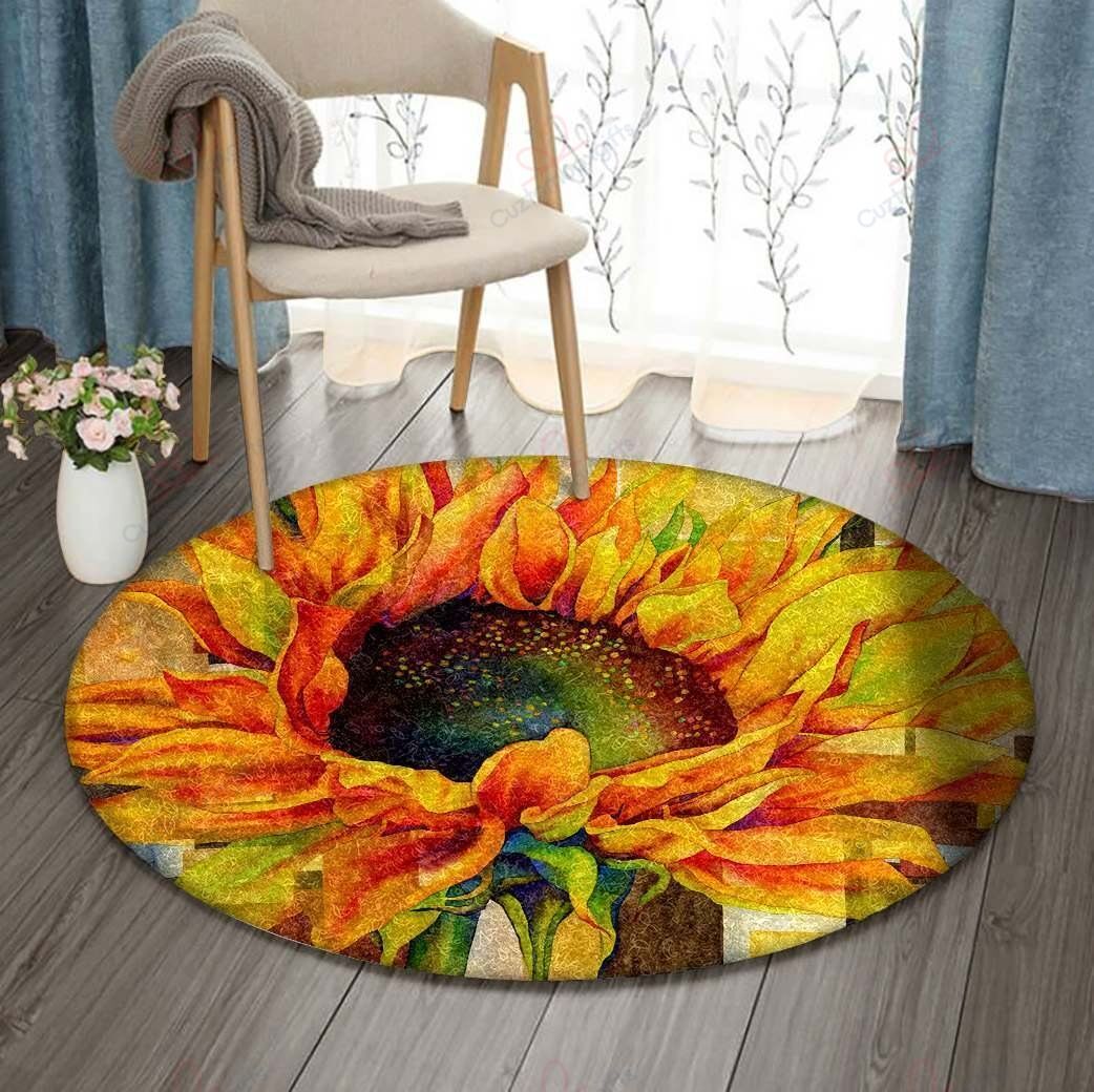Art Sunflower Round Carpet Floor Rug Living Room Bedroom Decor Round Area Rug Carpet Art Sunflower Round Carpet Floor Rug Living Room Bedroom Decor Round Area Rug Carpet